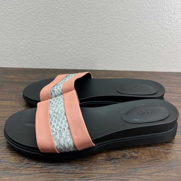 Logo Lori Goldstein Pink Nude & Snake Leather Gwen Slide Sandal Women's 11M - Picture 5 of 8